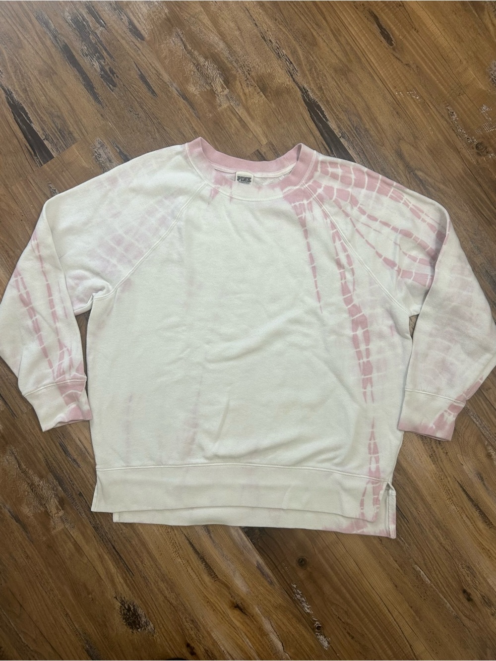 PINK Victoria's Secret White & Light Pink Tie-Dye Crewneck Sweatshirt